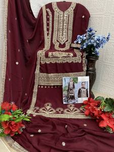 Vêtements ethniques attrayants meilleur tissu dernière Collection lourde Chinon soie séquence broderie travail Salwar costume - Product Image 4