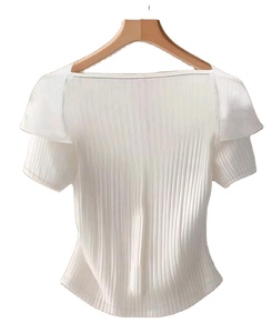 Camiseta de punto de talla grande con cuello con volantes y manga larga, color liso, estilo que rejuvenece, para mujer, colección otoño - Product Image 2