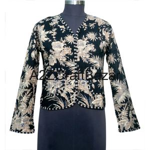 Chaqueta de Invierno y Otoño para Mujer, Hecha a Mano, Reversible, 100% Algodón Puro, Tejida, Acolchada Corta, Transpirable, Ecológica, con Diseño Étnico de Patchwork - Product Image 1