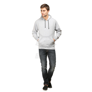 Men's Gray Hooded <b>Sweatshirt</b> Regular Fit Cotton French Terry Casual Pullover with Front Pocket Autumn Wear - Product Image 1