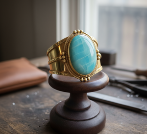 Pulsera certificada chapada en oro de 14 quilates de estilo bohemio para hombre, cabujón de amazonita Natural hecho a mano, cuentas de plata tibetana de extremo abierto - Product Image 1