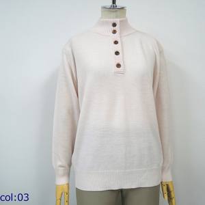 Online High-Neck Premium Wool Sweater for Ladies Branded Custom Light <b>Weight</b> Knitted Casual Button Decoration for Bulk Orders - Product Image 3