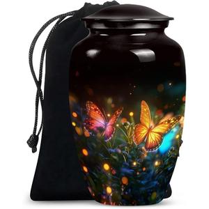 Top High Quality Beautiful Large Butterfly Blue Aluminum Cremation Adult Urn For Human Ashes With Lid & Free <b>Velvet</b> <b>Bag</b> - Product Image 3