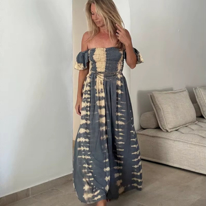 ชุดแม็กซี่เดรสผ้าฝ้ายทำมือเปิดไหล่แขนยาวแบบสายสปาเก็ตตี้ระบายอากาศได้สไตล์วินเทจกระโปรงบานออก100% - Product Image 1