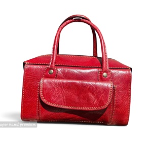 Sac à rabat de luxe en cuir véritable rouge, deux poignées, fermeture éclair, bandoulière légère, rivets, sac fourre-tout décontracté portable, style Boston - Product Image 1