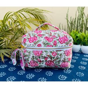 Chất lượng tốt nhất cotton Vanity Túi Ấn Độ chần trang điểm túi cho phụ nữ tay khối in mỹ phẩm Bộ dụng cụ du lịch lưu trữ túi - Product Image 2