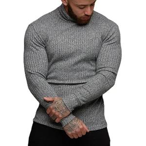 T-shirts à manches longues pour homme, coupe ajustée, col roulé, respirants, à séchage rapide, imprimés avec logo sur le devant, pour la salle de sport, la musculation et le fitness - Product Image 4