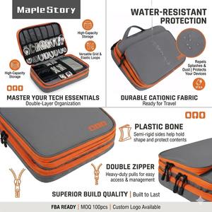 Sac de rangement numérique portable prêt à être expédié, organisateur de voyage double couche pour appareils électroniques, faible MOQ, logo personnalisé, pochette pour câbles - Product Image 4