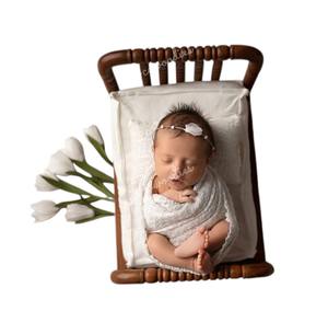 Accessoires de lit de bébé en bois vintage mignon nouveau-né photographie rotin posant des accessoires pour l'extérieur ferme et chambre à coucher - Product Image 5