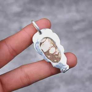 Colgante de Ágata Caballo Salvaje, Piedra Preciosa Marrón y Blanca, Plata de Ley 925, Joyería Hecha a Mano - Product Image 2