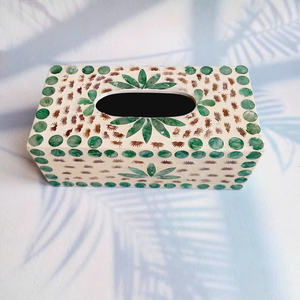 Boîte de rangement en papier de soie décorative en mosaïque carrée avec incrustation de nacre au prix le plus bas - Product Image 3