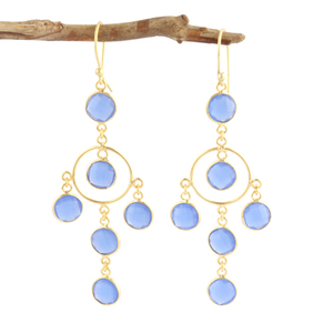 Adorable Design Blue Chalcedony Multi Gemstone <b>Earrings</b> Gold Plated Bezel Set <b>Drop</b> Dangling Statement <b>Earring</b> Gift for Woman - Product Image 1