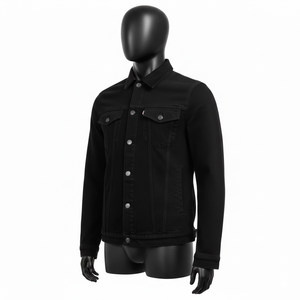 Veste en jean noire personnalisée pour homme, style classique, boutonnée, coupe trucker, unisexe, manches longues, grandes tailles, très demandée - Product Image 3