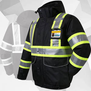Hi-Vis Hooded Winter <b>Safety</b> Jacket Insulated Reflective Workwear Bomber Coat for Construction & <b>Roadway</b> - Product Image 2