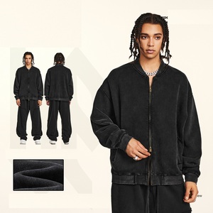 Venta al por mayor de ropa de calle pesada con logotipo personalizado desgastado lavado con ácido bordado con hombros caídos y cremallera personalizada sudaderas con capucha para hombres - Product Image 1