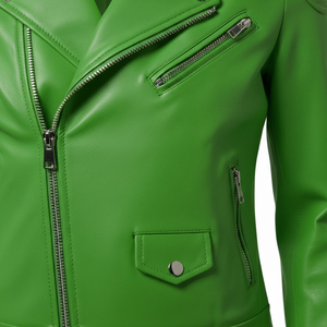 Veste en cuir de motard verte en gros pour femmes, fabrication en vrac sur mesure, fabricant d'usine, veste en cuir de luxe de qualité supérieure - Product Image 6