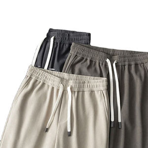 100% pantalons de survêtement en coton respirant léger Logo personnalisé mi droit meilleur prix pantalons pour hommes lavés - Product Image 3