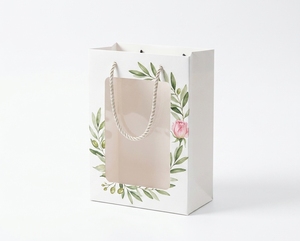 Sacs cadeaux en papier écologiques faits à la main avec fenêtre florale et poignée en ruban - Vietnam pour emballage de luxe sur mesure certifié - Product Image 1