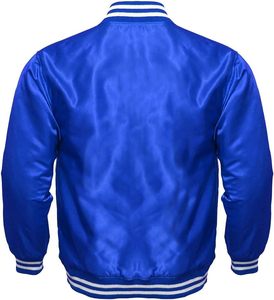 Chaqueta deportiva de equipo personalizada al por mayor, chaquetas de satén universitarias de béisbol personalizadas en blanco y azul para hombre, chaquetas de satén personalizadas de alta calidad - Product Image 4