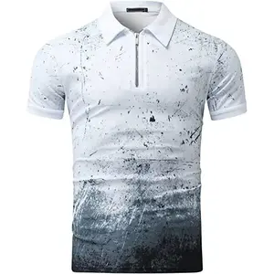 Camiseta Polo estampada con cremallera Color de contraste Camiseta Polo personalizada cómoda y transpirable de alta calidad con diseño y logotipo personalizados - Product Image 5