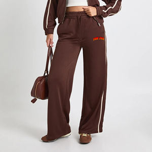 High Quality Polyester/Cotton Women's Winter Fleece Sweatpants Custom Screen Printed logo <b>Elastic</b> Waist Straight Hip Hop - Product Image 1