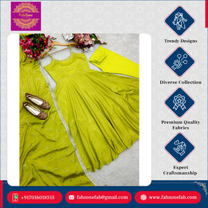 Super elegante nueva moda pura Chinon seda hecha secuencia bordado trabajo Anarkali vestido pantalón Dupatta conjunto para boda - Product Image 2