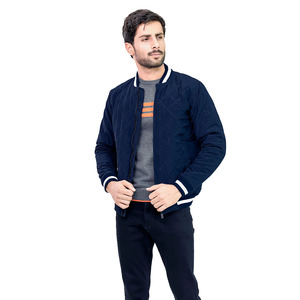 Blouson aviateur à fermeture éclair matelassé bleu fabriqué en usine pour hommes de qualité supérieure avec col montant disponible à la vente en gros à des prix abordables - Product Image 3