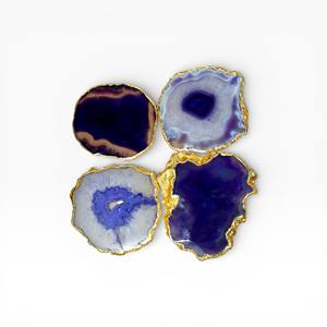 Sous-verres en agate grise naturelle avec bord doré, sous-verres en cristal faits à la main pour la décoration de table de luxe - Product Image 6