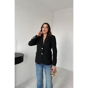 Chaqueta Blazer Negra con Botones Dorados - Negra - Product Image 1