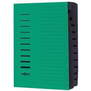 PAGNA DIN <b>A4</b> 240g/m Pressed Chipboard File <b>Folder</b> Green Color with 12 Black Compartments - Product Image 1