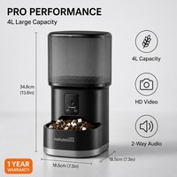 Distributeur automatique de nourriture pour animaux de compagnie Black Gold Series avec caméra HD 1080P, audio bidirectionnel, grande capacité de 4L, contrôle par application