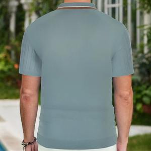 2025 été nouvelle mode à manches courtes couleur unie hommes pull tricoté Cool soie laine décontracté affaires Polo hommes vêtements - Product Image 2