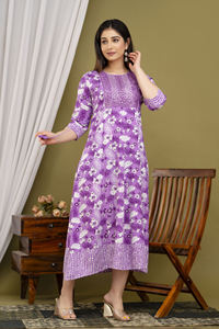 Vestido largo de calidad superior, bordado de secuencia, trabajo lateral, telar manual Dori, fabricante indio - Product Image 3