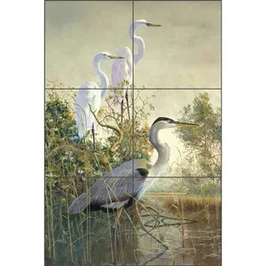 Robert Binks Wildlife Art Mural de cerámica Egret Heron Tile Backsplash REB012 Murales de pared - Product Image 1