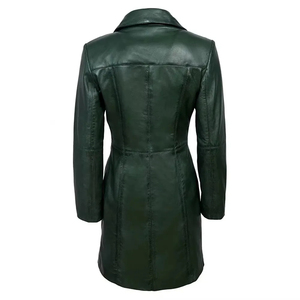 Nueva llegada de invierno: Abrigo de cuero genuino verde oscuro de lujo para mujer con corte clásico y textura suave. - Product Image 2