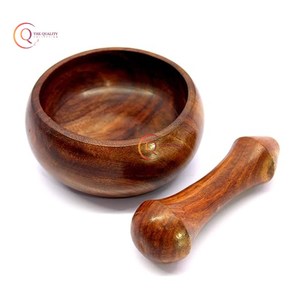 Mortero de madera Natural de forma redonda con MAJA para el hogar y la cocina, molinillo de mano para hierbas y especias, uso de mortero de madera, suministro de mortero - Product Image 2