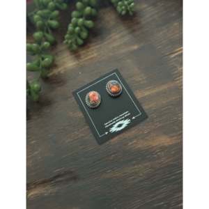 Navajo Pink Mohave Turquoise & Sterling <b>Silver</b> <b>Stud</b> Earrings Bezel Setting for Gift - Product Image 4