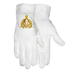 Gants maçonniques en coton blanc 2025 avec logo brodé en or - Product Image 4