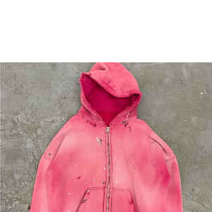 Veste à capuche zippée rose vieilli vintage délavé à l'acide pour hommes taille plus 100% coton sweats unis en éponge française - Product Image 4