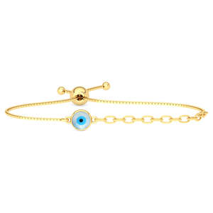 CLARA 925 สร้อยข้อมือเงินแท้ประดับจี้รูปตาปีศาจสีทอง งานแฮนด์เมด เครื่องประดับสุดหรู - Product Image 1