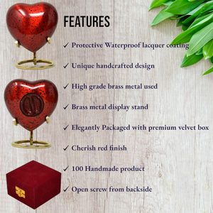 Urna de corazón pequeña para cenizas humanas-Recuerdo con caja y soporte-Mini urna roja Honra a tu ser querido con urna pequeña hecha a mano - Product Image 2
