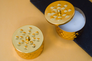 <b>Decorative</b> Handcrafted Round Shaped Hammered Gold Metal Candle <b>Jar</b> with Lid in Bulk Price - Product Image 5
