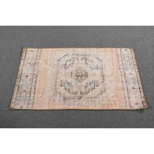 Turkish 2.2x4 ft Rug, Small Vintage Rug, <b>Brown</b> Blue Check <b>Wool</b> Rug - Product Image 3