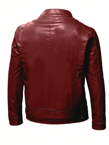 Chaqueta de cuero de imitación de cerdo para hombre, cremallera diagonal, solapa grande, tamaño europeo, chaquetas de cuero de moda coreana para hombre - Product Image 6