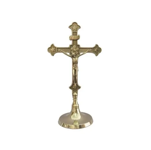 פליז טהור בסגנון אירופאי המזבח שולחן איזון לעמוד בסיס יד מלאכות ימי מזויפות הכנסייה צלב המזבח במבצע