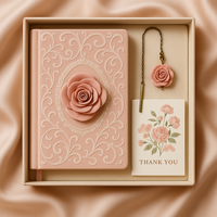 Carnet en velours rose LABON A5, journal à couverture rigide romantique à fleurs roses avec fleur 3D pour cadeau de mariage et journal personnel