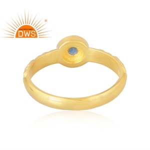 Venta caliente 925 Plata de Ley 18K chapado en oro Natural Topacio Azul anillo de piedras preciosas Demi joyería fina para mujeres regalo para ella - Product Image 2
