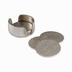 Posavasos de metal esmaltado con soporte, juego de 6, juego de 6 Costers plateados - Product Image 6
