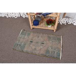 Alfombra de lana Vintage de 1,4x2,7 pies, patrón geométrico verde Beige, área grande clásica, diseño de retazos rectangulares, látex para uso en pasillos - Product Image 3