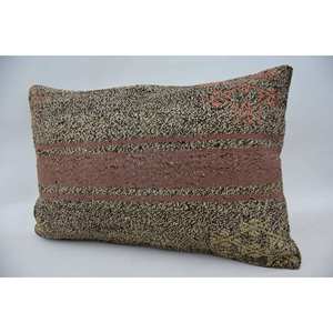 Beige 16x24 Inch Wool Kantha Rug Rustic Vintage Patterned <b>Pillow</b> Hand Woven Technique Eco-Friendly Non-Slip Removable Washable - Product Image 3